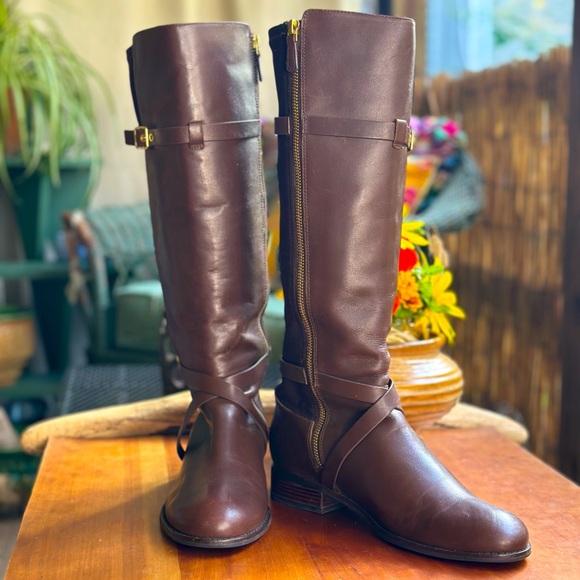 Cole Haan Dorian brown leather/stretch equestrian knee boot. Size 9.5 - Picture 6 of 11